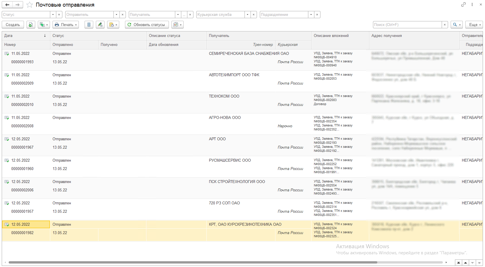 Почтовые отправления