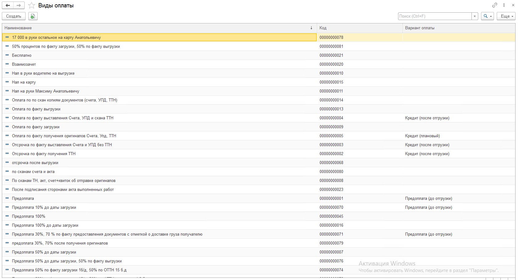 Виды оплаты